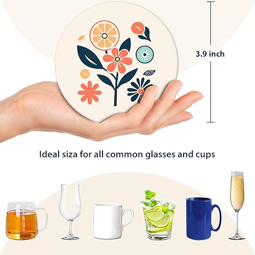 Miniatura 2 de Juego de 6 posavasos bohemios para absorber bebidas, redondos de piedra de cerámica con base de corcho, tapete de protección de mesa para tazas y