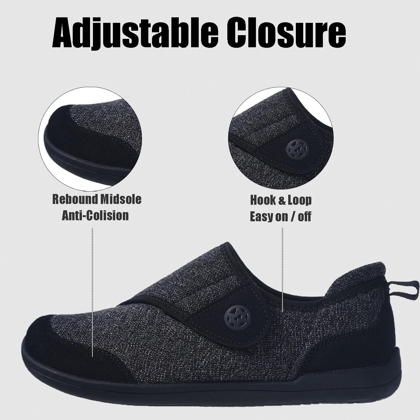Sisttke Diabetiker Schuhe Herren Hausschuhe Damen Leichte Extra Weit Walkingschuhe Klettverschuß rutschhemmend Freizeitschuhe Arthritis Ödem Geschwollen Gesundheitsschuhe
