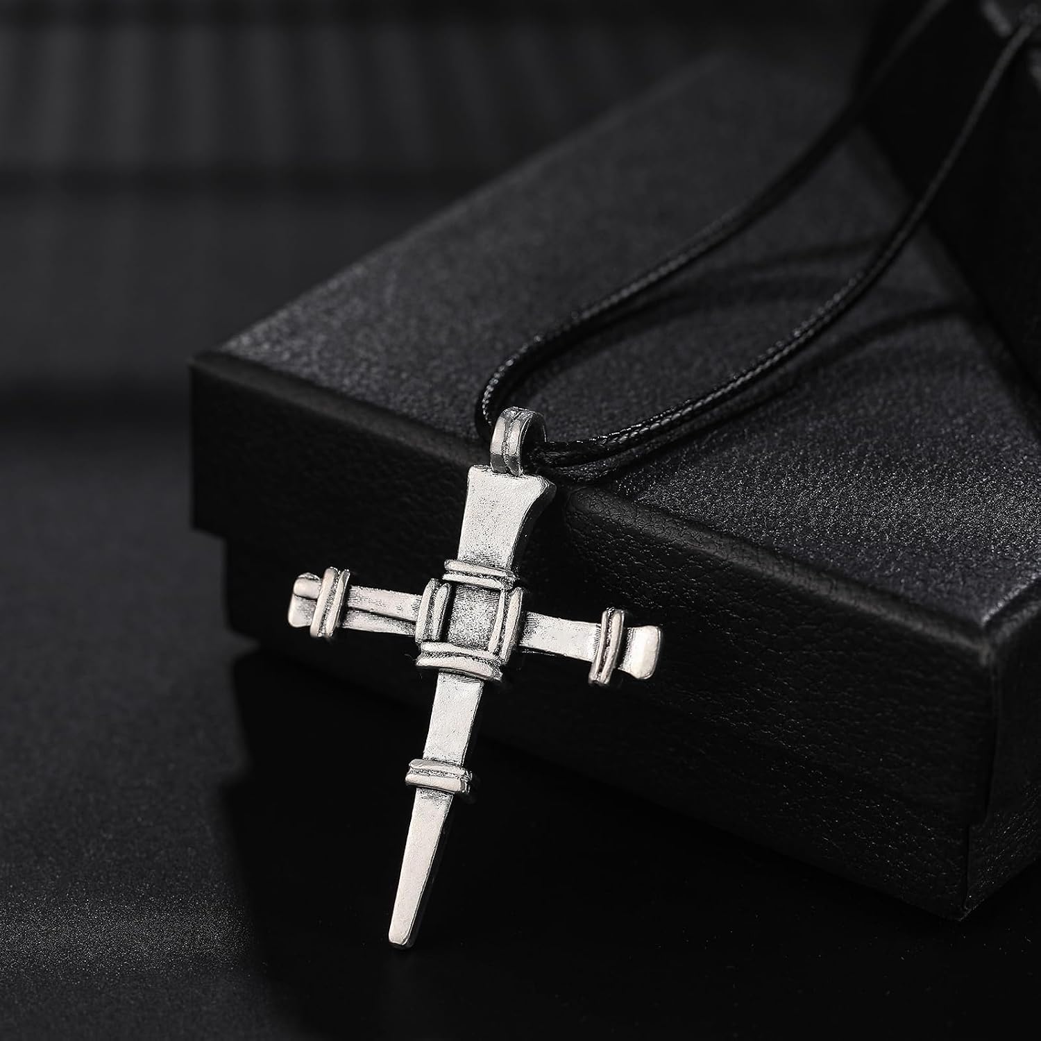 Kigeli 12 Pcs Nail Cross Necklace Bulk for Men Christian Jesus Cross Faith Religious Father's Day Jewelry Pendant Gifts
