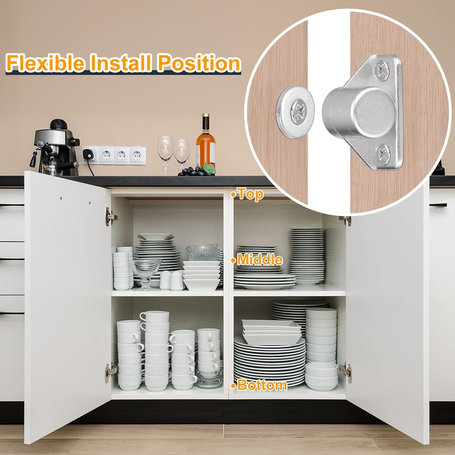 uxcell 4 Set Magnetic Cabinet Door Catch Zinc Alloy Magnet Cabinet Latch Closure Hardware for Kitchen Cupboard Closet Furniture Doors, Silver