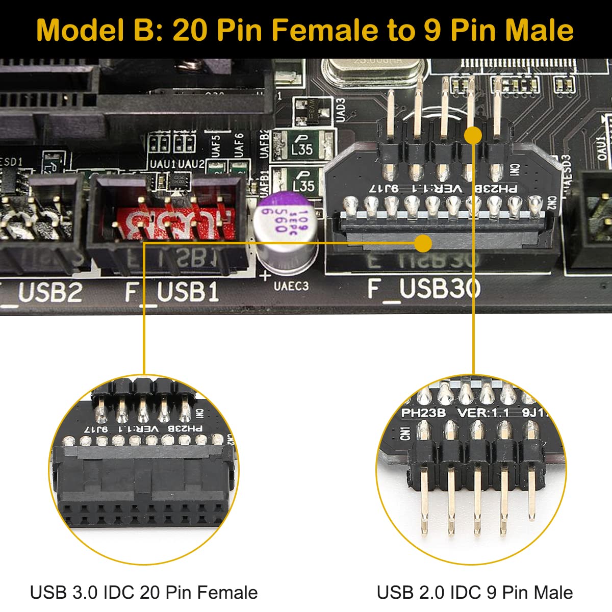 USB 2.0 Moederbordadapter - Betrouwbare 9-pins Header | USB 20-pins USB 2.0 Moederbordadapter - Betrouwbare 9-pins Header | USB 20-pins