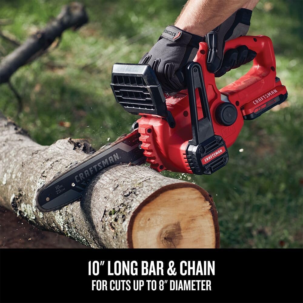 CRAFTSMAN Mini Chainsaw, 10 inch Mini Chainsaw Cordless, Electric Chain Saw, V20 Battery and Charger Included, Handheld Tree Trimmer Wood Cutter (CMCCS610D1) - Image 4