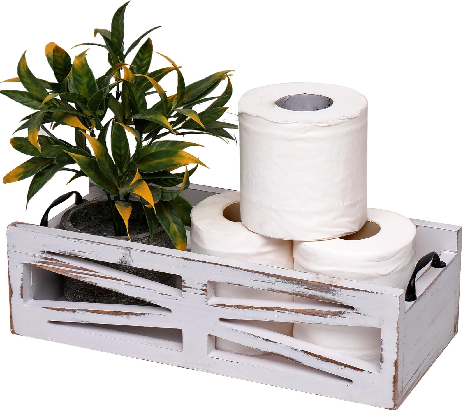 Toilet Tank Basket Rustic White Toilet Paper Holder Bathroom Decor Box,Farmhouse Kitchen Utensil Holder Caddy,for Kitchen
