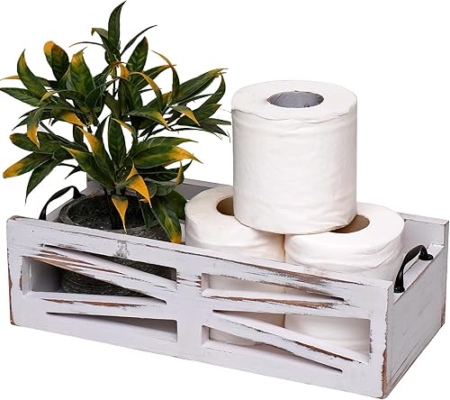 Cesta para tanque de inodoro, soporte de papel higiénico blanco rústico, caja de decoración de baño, organizador de utensilios de cocina de granja,