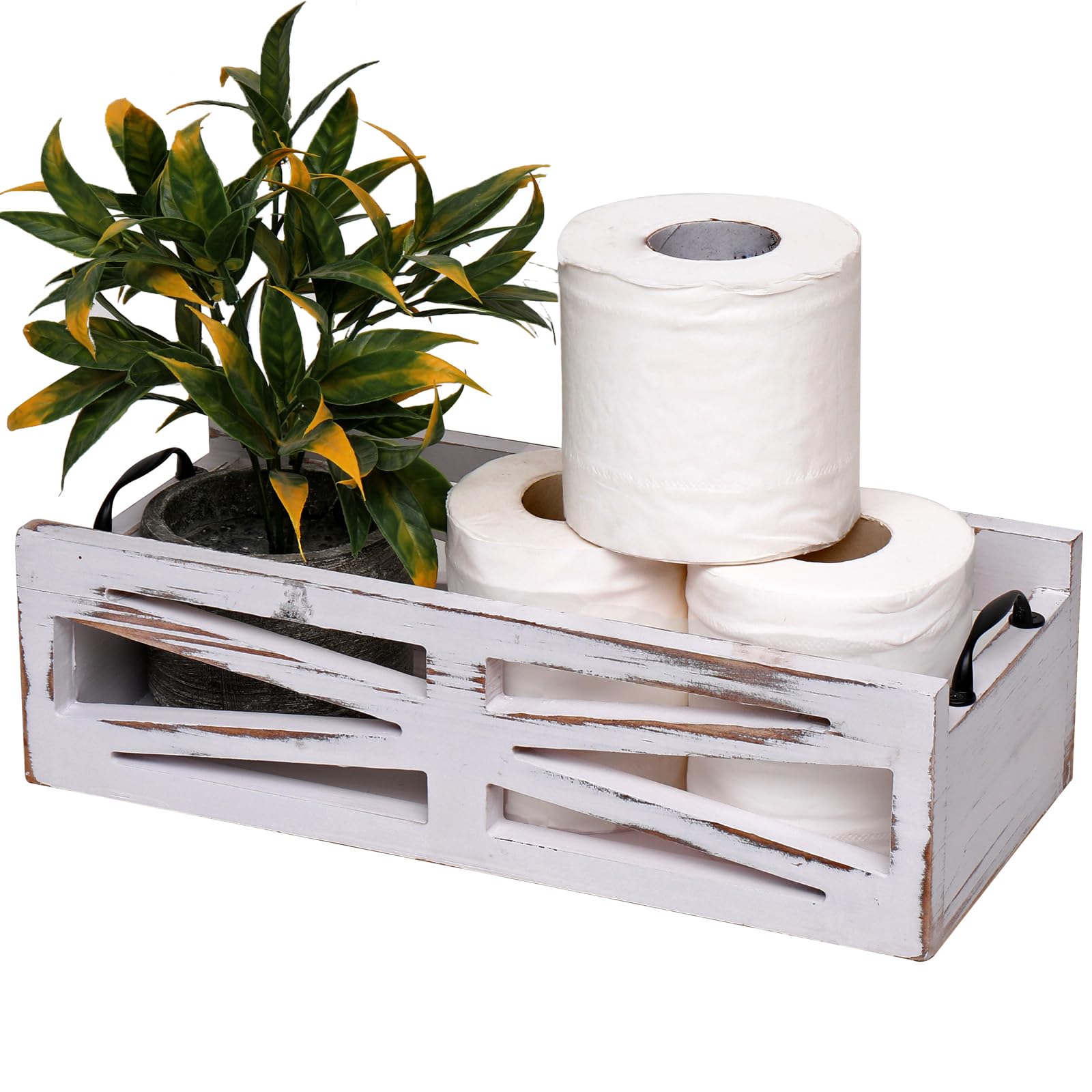 Toilet Tank Basket Rustic White Toilet Paper Holder Bathroom Decor Box,Farmhouse Kitchen Utensil Holder Caddy,for Kitchen
