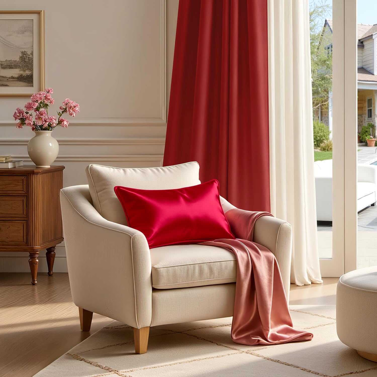 HOMEIDEAS Valentine's Day Red Decorative Throw Pillow Covers, 18x18 Faux Silk Pillow Covers for Couch Sofa Bed Decor, Set of 2 Luxury Euro Cushion Covers - Image 4