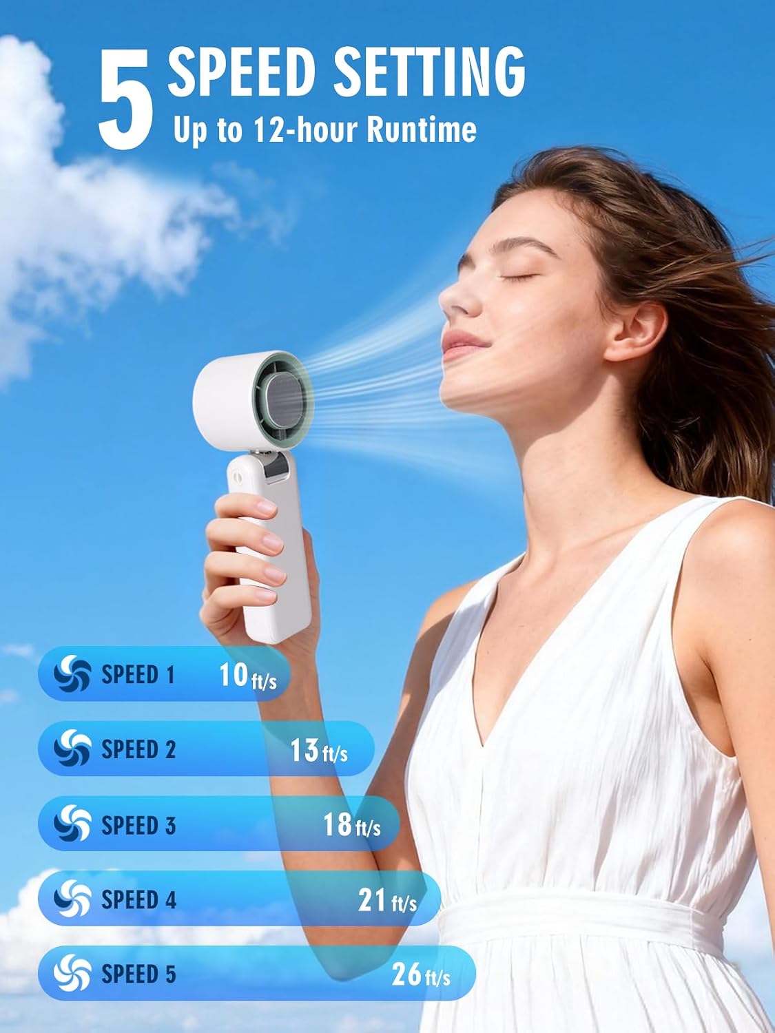 Portable Handheld Fan with Ice Cooler, 199 Speed Personal Fan,Foldable 3 in 1 Rechargeable Battery Operated Essentials Hand Fans Summer Essential for Travel/Outdoor/Office.（WHITE）