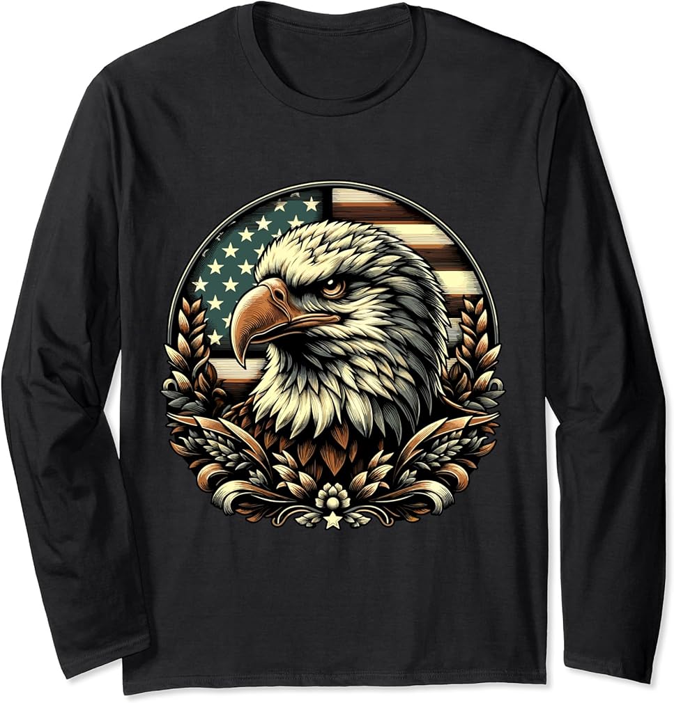 Vintage American Bald Eagle 4th of July USA Flag Long Sleeve T-Shirt