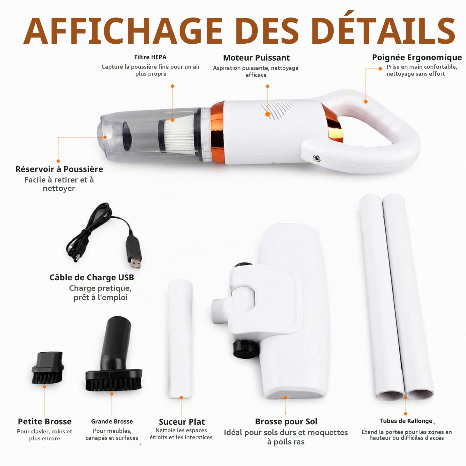 Aspirateur Balai sans Fil, 2 en 1 de la Main Rechargeable silencieuse Aspirateur, Aspirateur Sec Humide sans Fil, avec Pinceau au Sol pour Tapis, Sols Durs, Poils d'animaux, Bleu