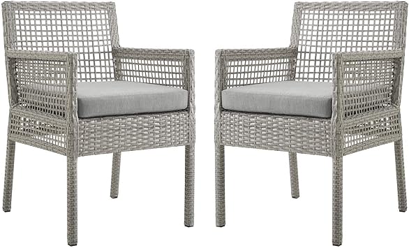 Modway Aura Wicker Rattan Outdoor Patio Two Dining Arm Chairs in Gray Gray