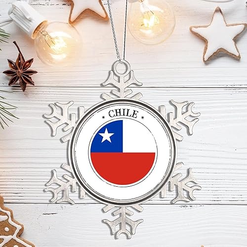 Banderas nacionales de Chile con nombres de país de 3 pulgadas diseño redondo de copo de nieve de metal adornos colgantes de árbol regalo para hijo