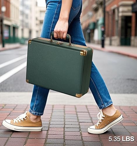 Miniatura 8 de Reproductor de discos de vinilo Bluetooth de audio verde oscuro con altavoces dobles mejorados, grabación USB, tocadiscos portátiles de maleta de 3