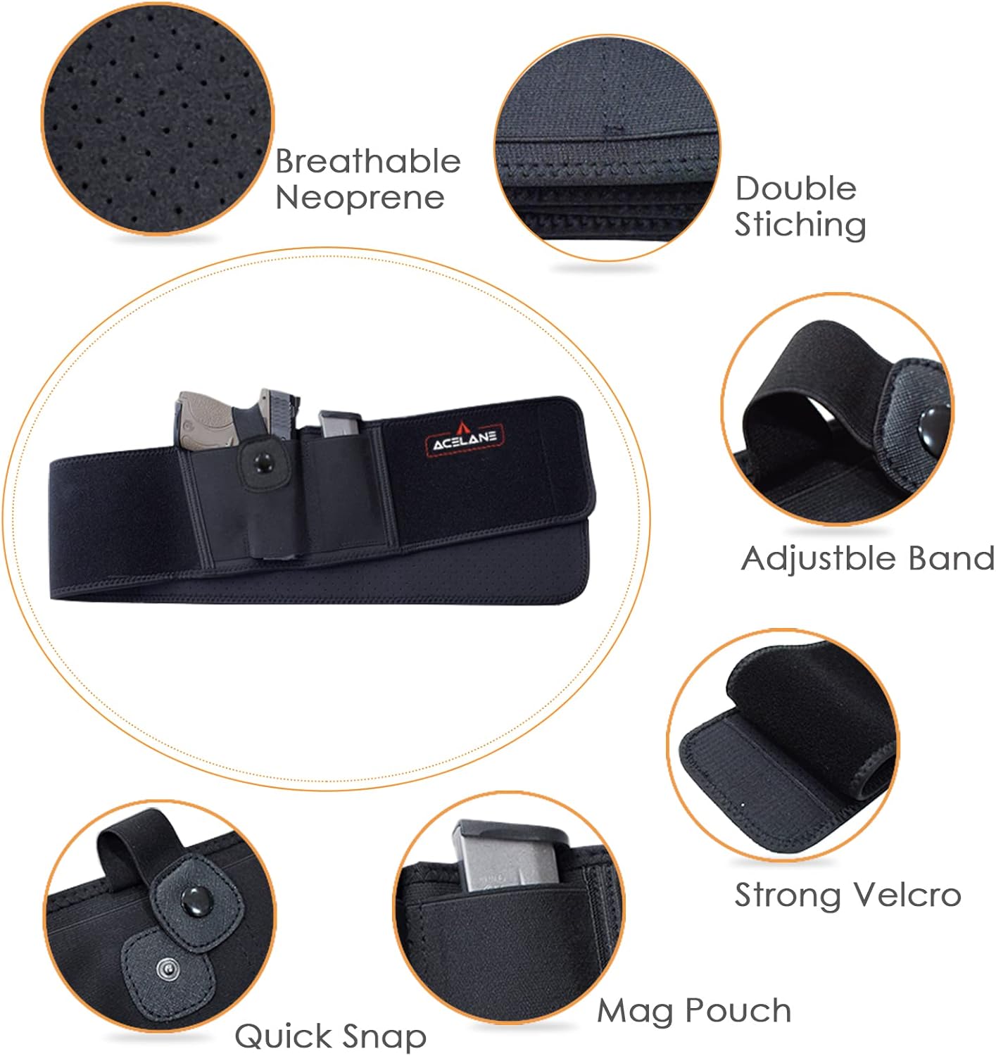 Acelane Belly Band Holster for Concealed Carry Abdominal Band Gun Holster Tactical Elastic Waist Pistols Adjustable Belly Wrap IWB OWB Mag Pouch Fits Firearm Handgun Revolvers for Men & Women - Image 2