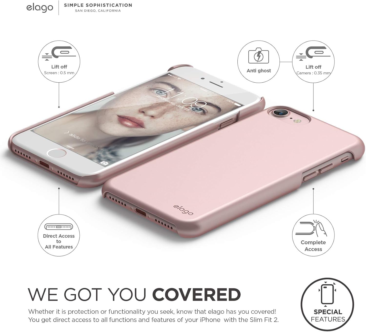 elago Slim Fit 2 Case Designed for iPhone SE 2020 / iPhone 8 / iPhone 7 (Rose Gold)