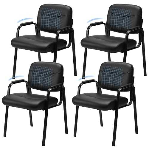 Sweetcrispy Waiting Room Chairs Set of 4, Office Guest Chairs No Wheels | Leather Padded Arms, Stationary Reception, Conference, Lobby Table, Elderly, Side Salon, Clinic, Inky