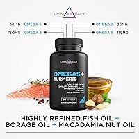 Vista 8 de Livingood Daily Omega 3 6 9 Plus Turmeric Curcumin - Omega 3 Supplement (EPA & DHA) - Supports Heart Health - Supplements - 60 Softgels