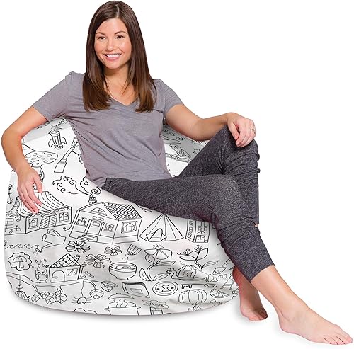 Miniatura 39 de Posh Beanbags - Sillón puff XL, 48 pulgadas, color gris jaspeado Gris brezo,Lienzo Animales Bosque Critters,Tela para colorear lienzo - Mundo