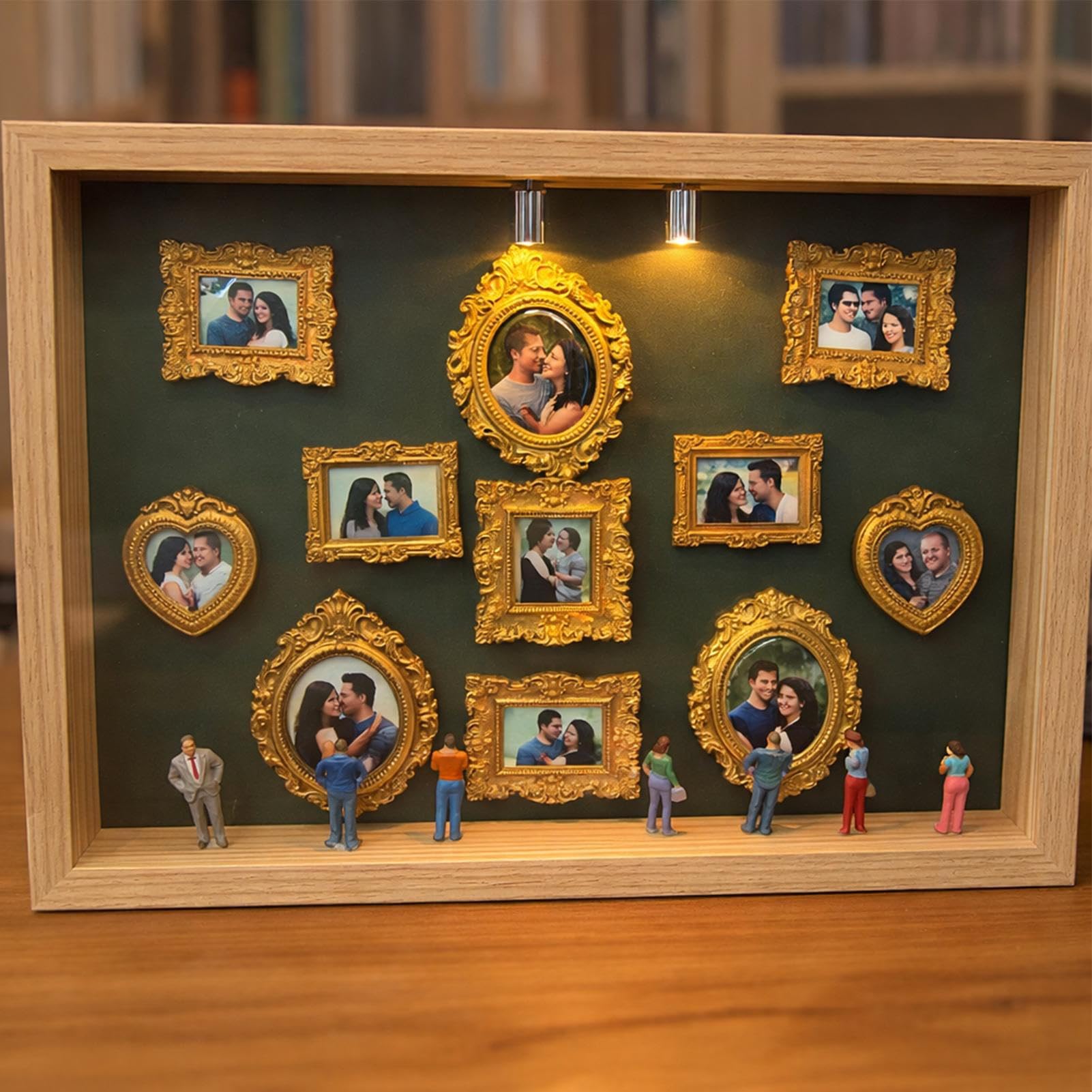 Mini Cajas De Silueta Museo Bricolaje, Cajas De Sombra De Museo De Nosotros, Marcos Fotos Dorados De 11 Piezas con Luz para Aniversarios, Día De San Valentín, Memoria, Decoración De Mesa