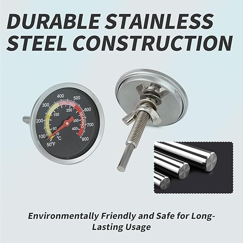 Miniatura 4 de Medidor de temperatura para ahumador de carbón para barbacoa, termómetro de acero inoxidable para barbacoa de hoyo - Indicador de calor preciso para
