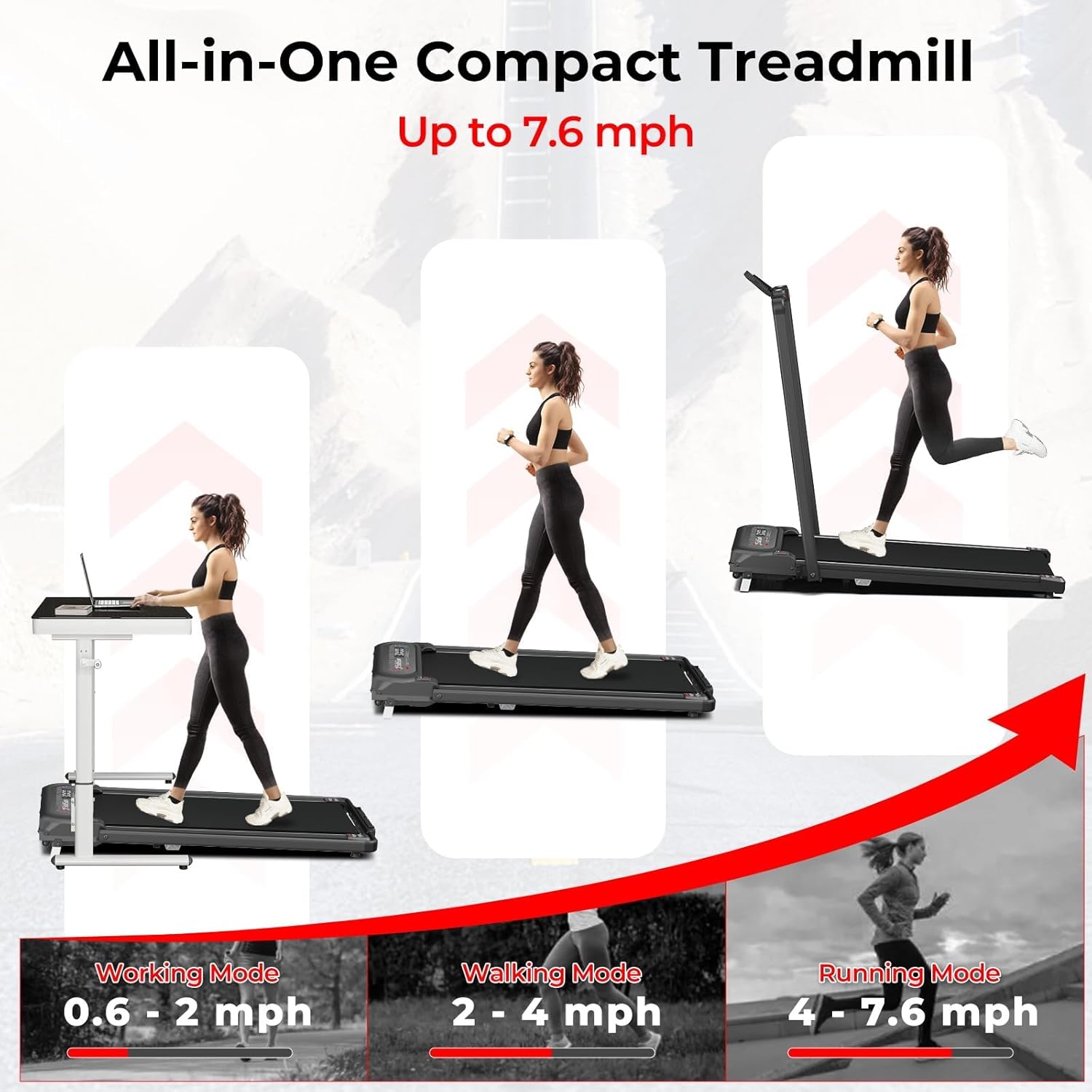SubSun 2 in 1 Folding Treadmill, Walking Pad with Handle Bar, Under Desk Treadmill with 265 Lbs Capacity for Office, Remote Control