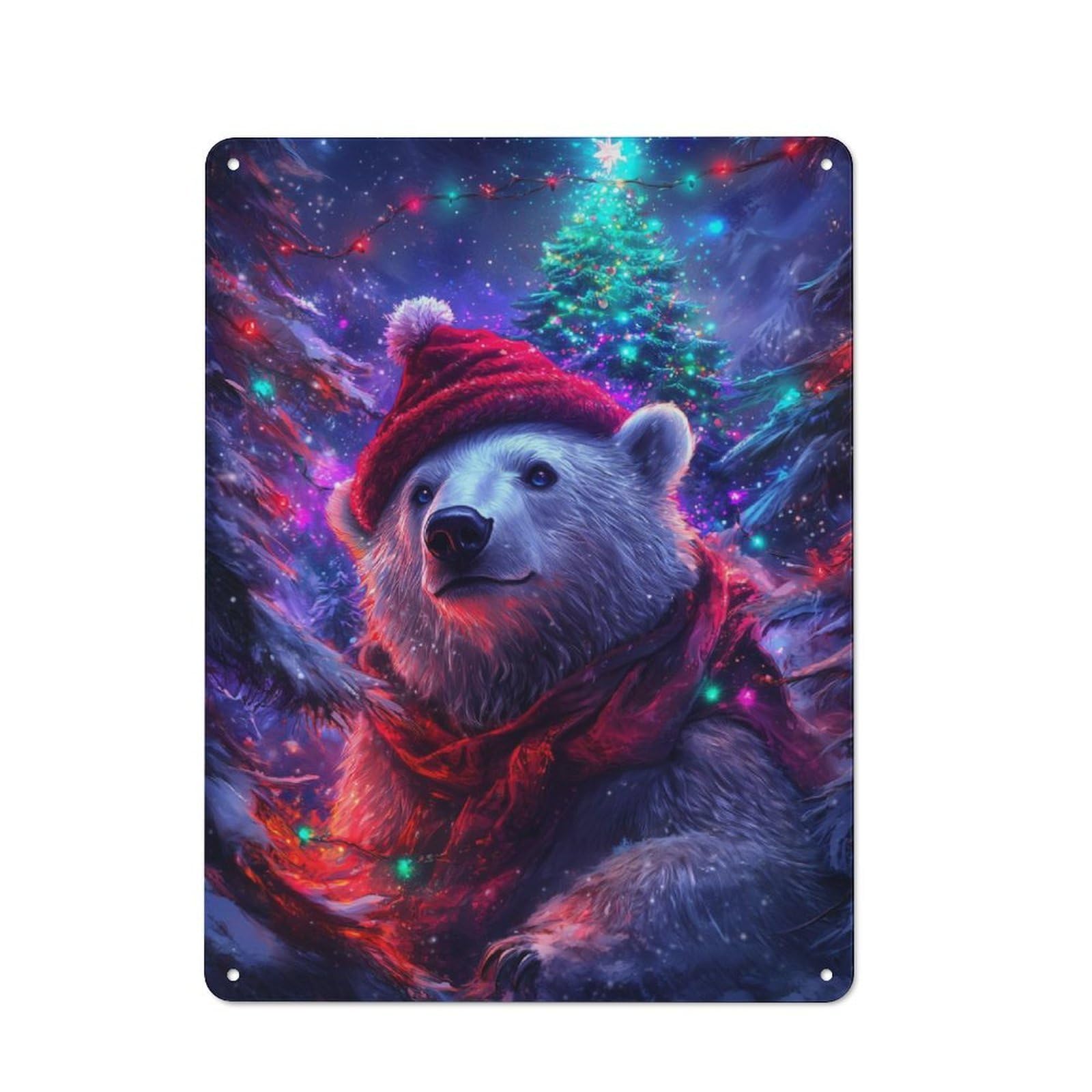 Junmoney Polar Bear Christmas Retro Metal Wall Sign 40X30cm With For Garage Wall, Suited To Garage Decor Collectors