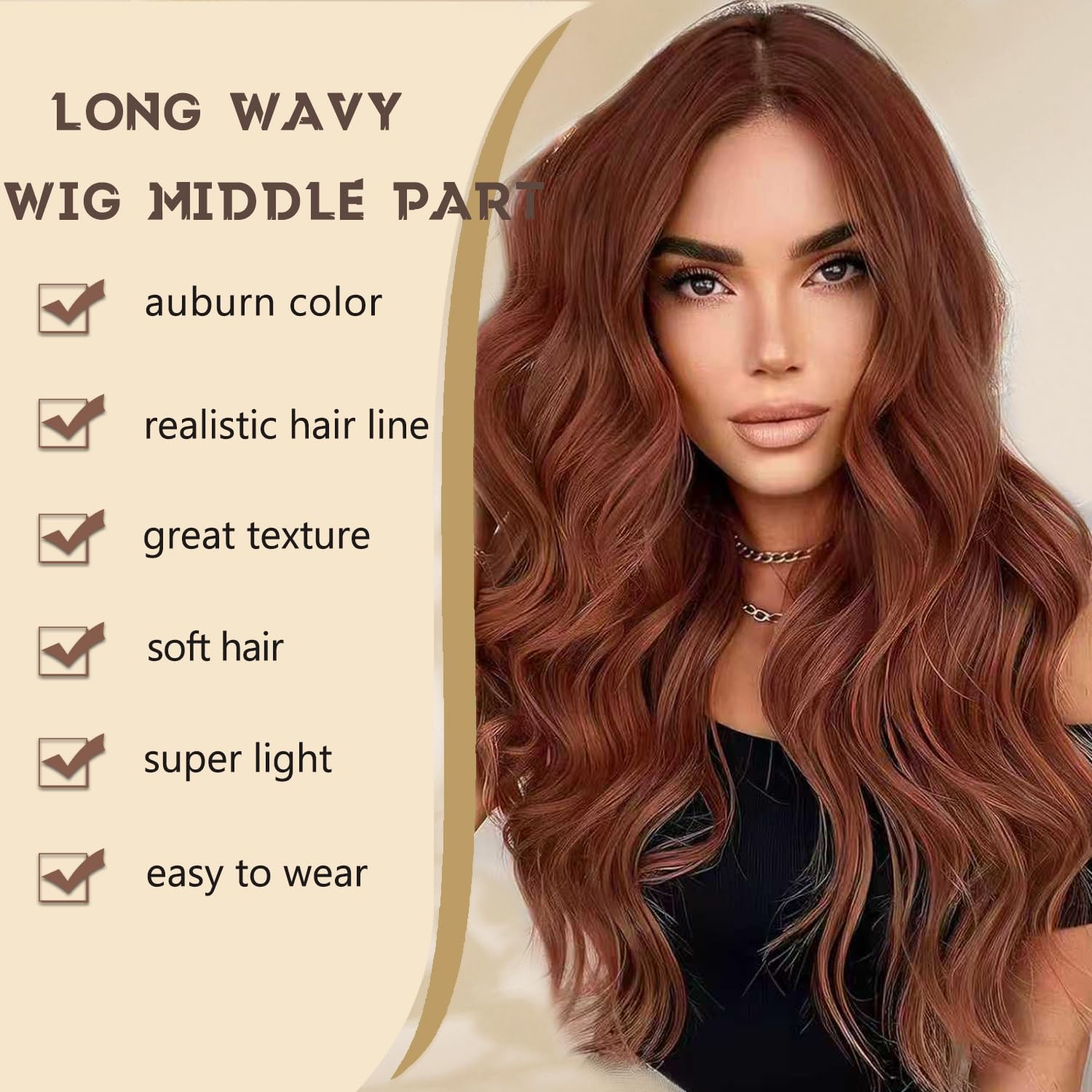 Auburn Wig for Women Long Wavy Auburn Wig Middle Part 26 Inch Wigs Heat Resistant Synthetic Wig for Daily Use - Image 2