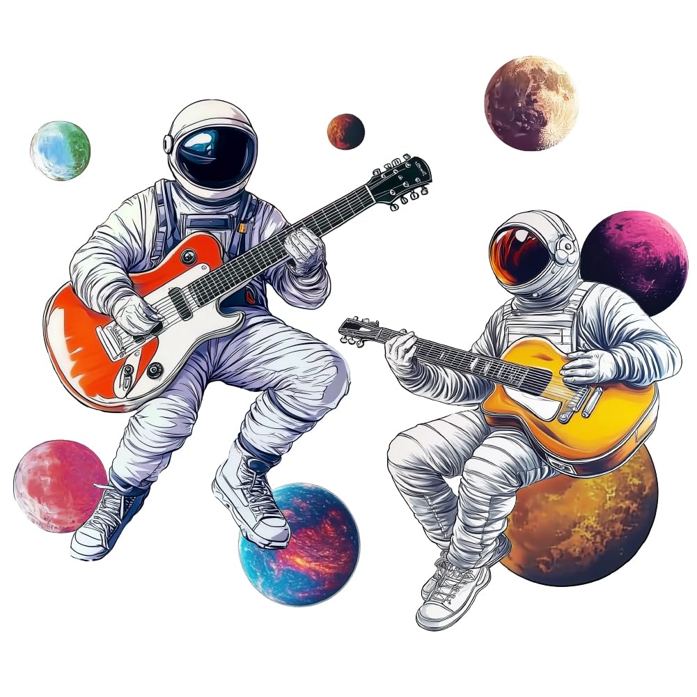 SUPERDANT 3D Space Wall Stickers Music Theme Wall Decal Astronaut Guitar Decals Stickers for Walls Planets Vinyl Art Sticker for Boy's Bedroom Living Room Nursery Space Fan - Image 3