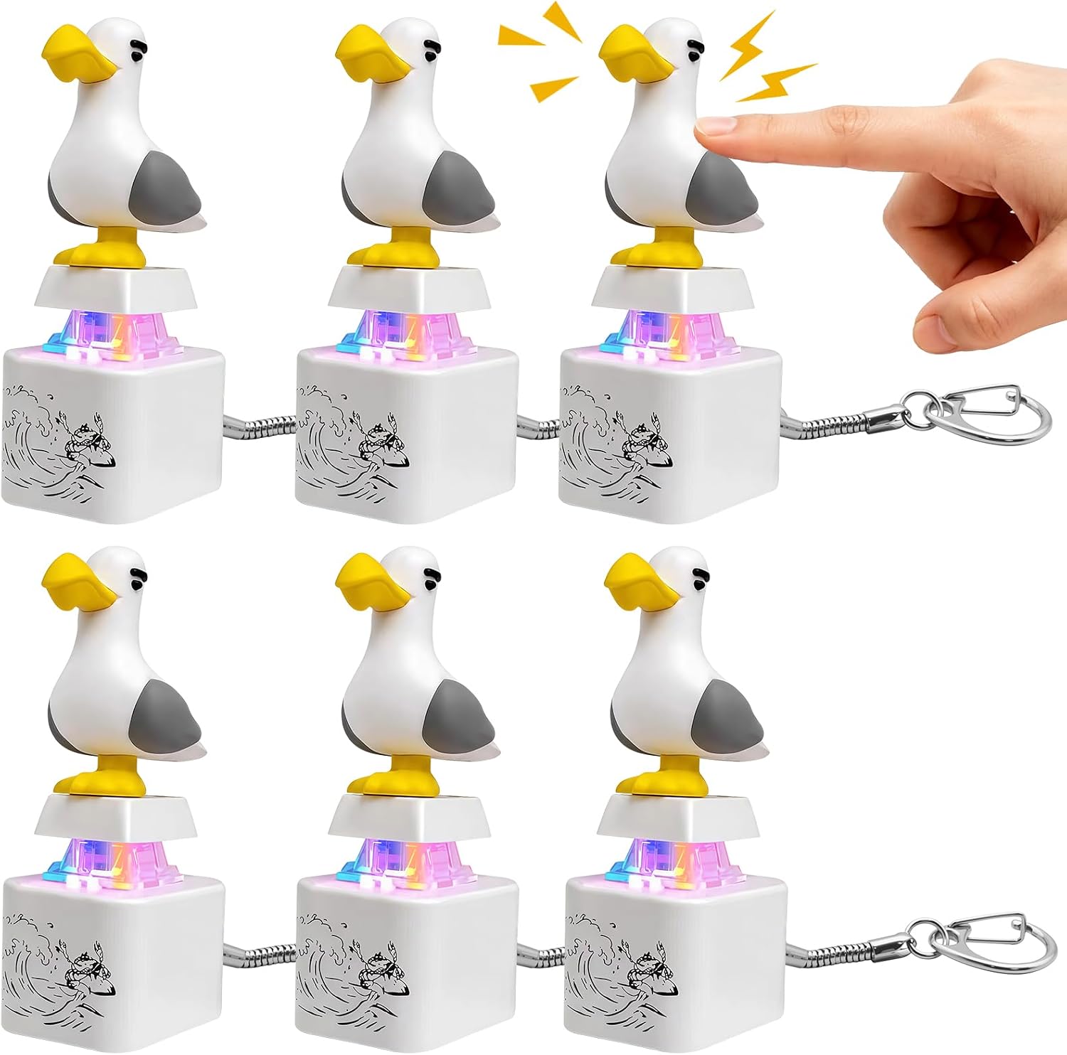 Seagull Keychain Clicker Fidget, 6 Pack Rechargeable Sound Button Toys