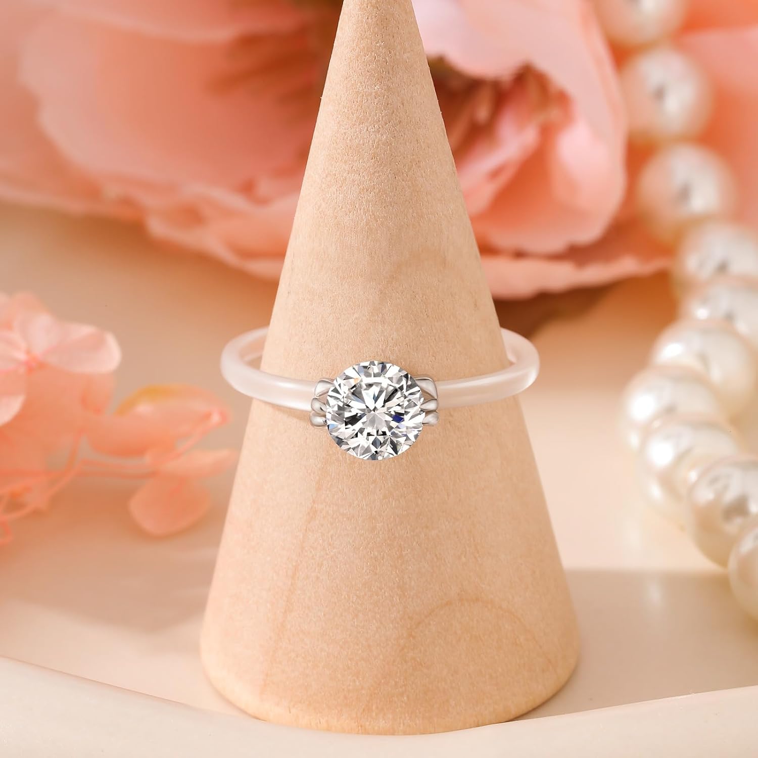 Jeulia 1CT Moissanite Engagement Ring for Women, Transparent Invisible Band, Round Cut Solitaire Promise Ring in 925 Sterling Silver, Minimalist Seamless Wedding Ring for Her with Jewelry Box