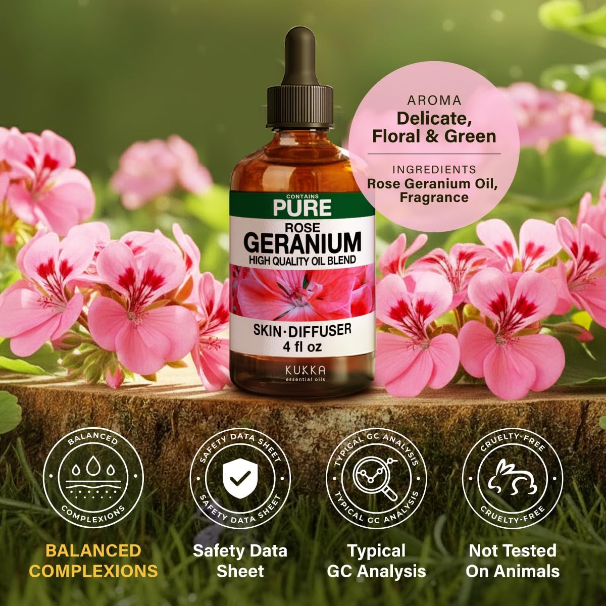 KUKKA Rose Geranium Essential Oils - 4 Fl Oz - for Hair, Skin, Diffuser, Aromatherapy & DIY Soap Making Scent - Image 7