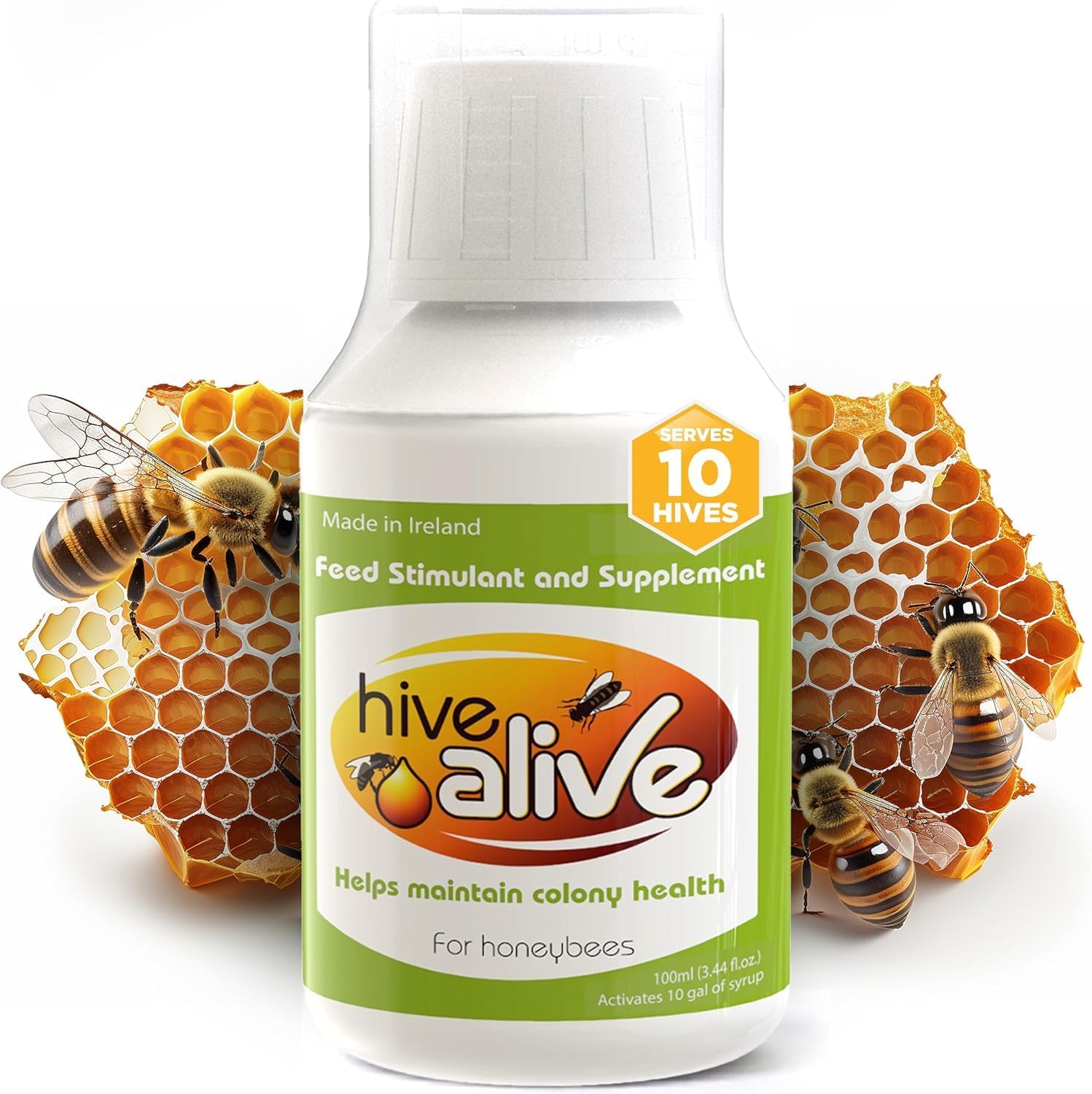 HIVE ALIVE Liquid Concentrate Bee Feed Supplement - Honey Bee Liquid Food Stimulant - Beekeeping Fall Spring Feeding Enhancer, Lowers Winter Mortality, Boost Gut Health, Colony Size - 100 ml, 10 Hives
