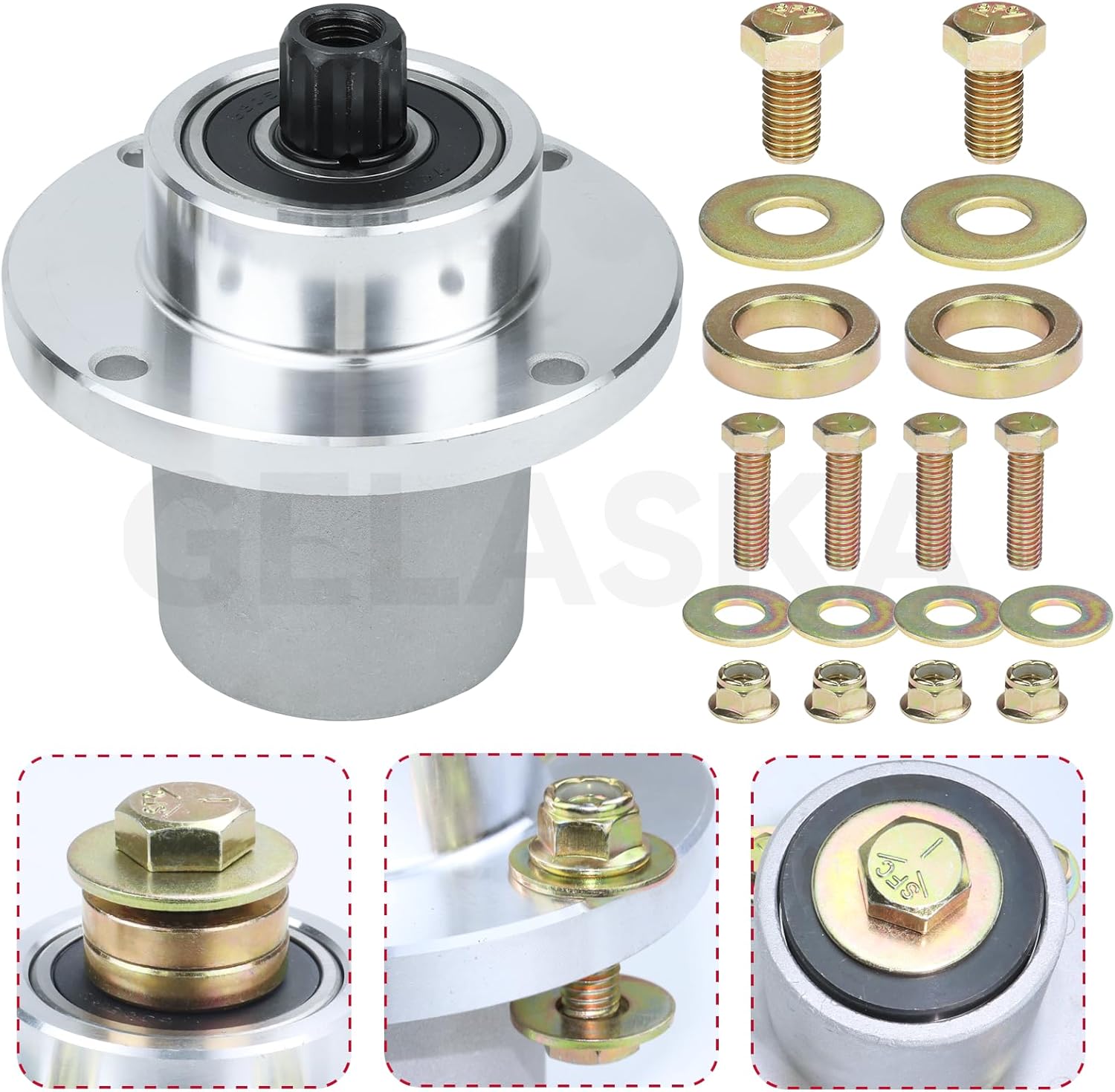 GELASKA 3 Pack 783506 Spindle Assembly Replaces Hustler 783506, 795757 for Hustler FasTrak 42" FasTrak 44'', FasTrak 48", Mini Z 36", Mini Z 42", Mini Z 44'', Mini Z 52'', TrimStar 36" 48" 52" Mowers