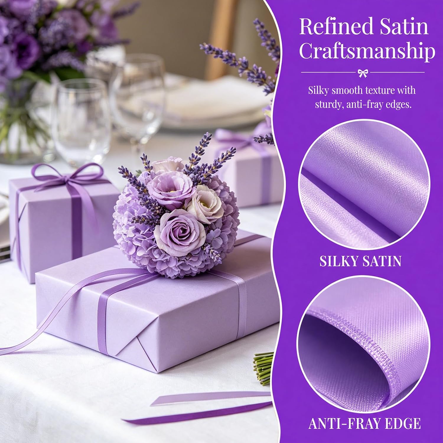 120 Yards Purple Ribbon Thin 3/8 Inch x 5 Rolls, 24 Yd/Roll Lavender Lilac Light Dark Purple Satin Fabric Silk Ribbon Christmas Set Gift Wrap Ribbons for Bows Crafts Flower Bouquet Balloons