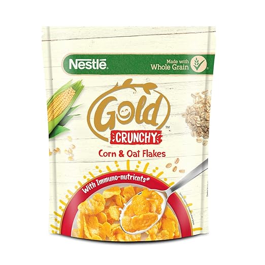 NESTLE GOLD Crunchy Oats & Corn Flakes, Crunchy Oats and Corn Flakes Breakfast Cereal with Immuno-Nutrients | Made with Whole Grains and the Goodness of B Vitamins, Calcium & Vitamin D, No Added Colours & Flavours, 850g