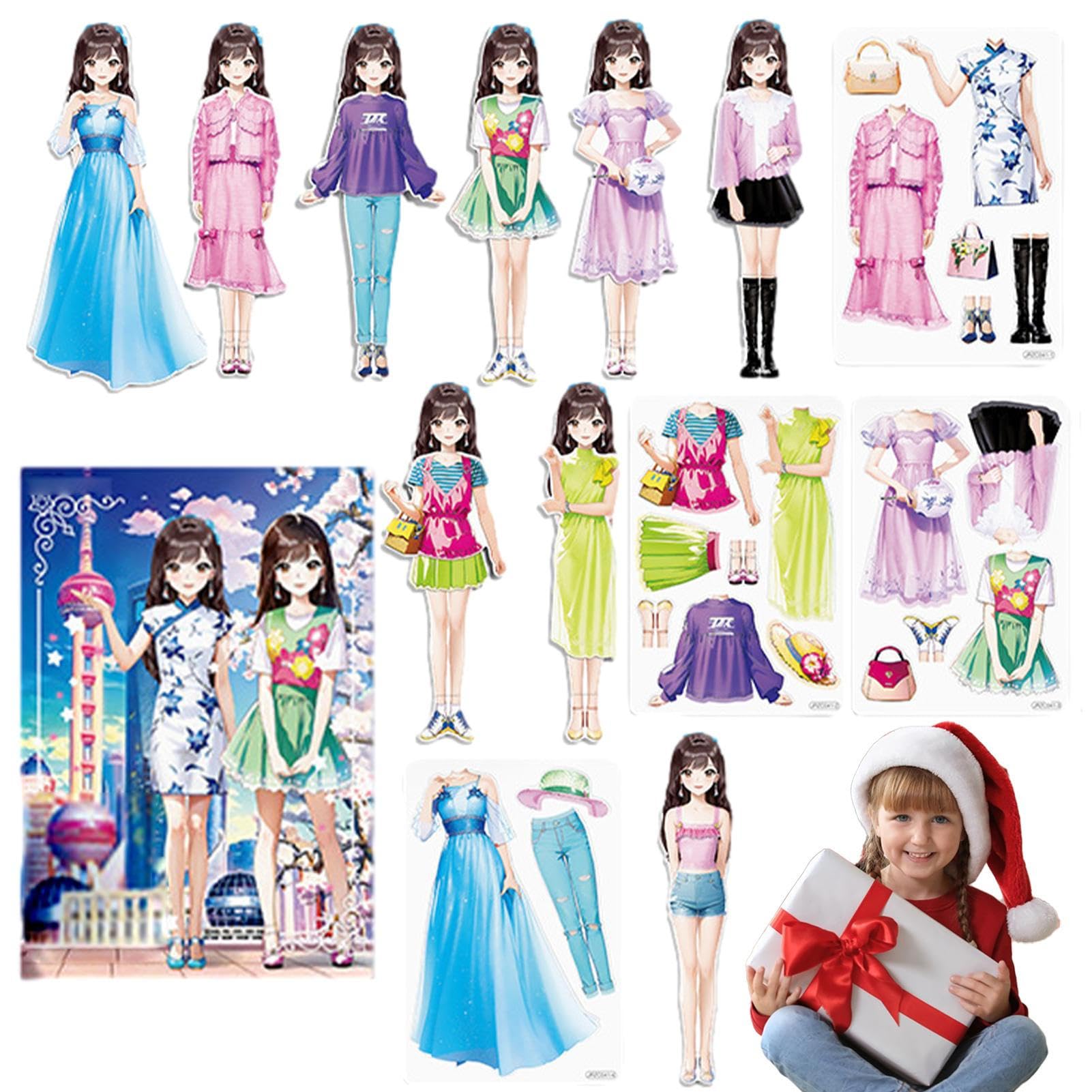 Giocattolo del libro di adesivi per | Puzzle di bambole magnetiche creative da vestire,Libro di vestire riutilizzabile, Design di Moda, Principessa affidabile, bambola di carta per ragazze