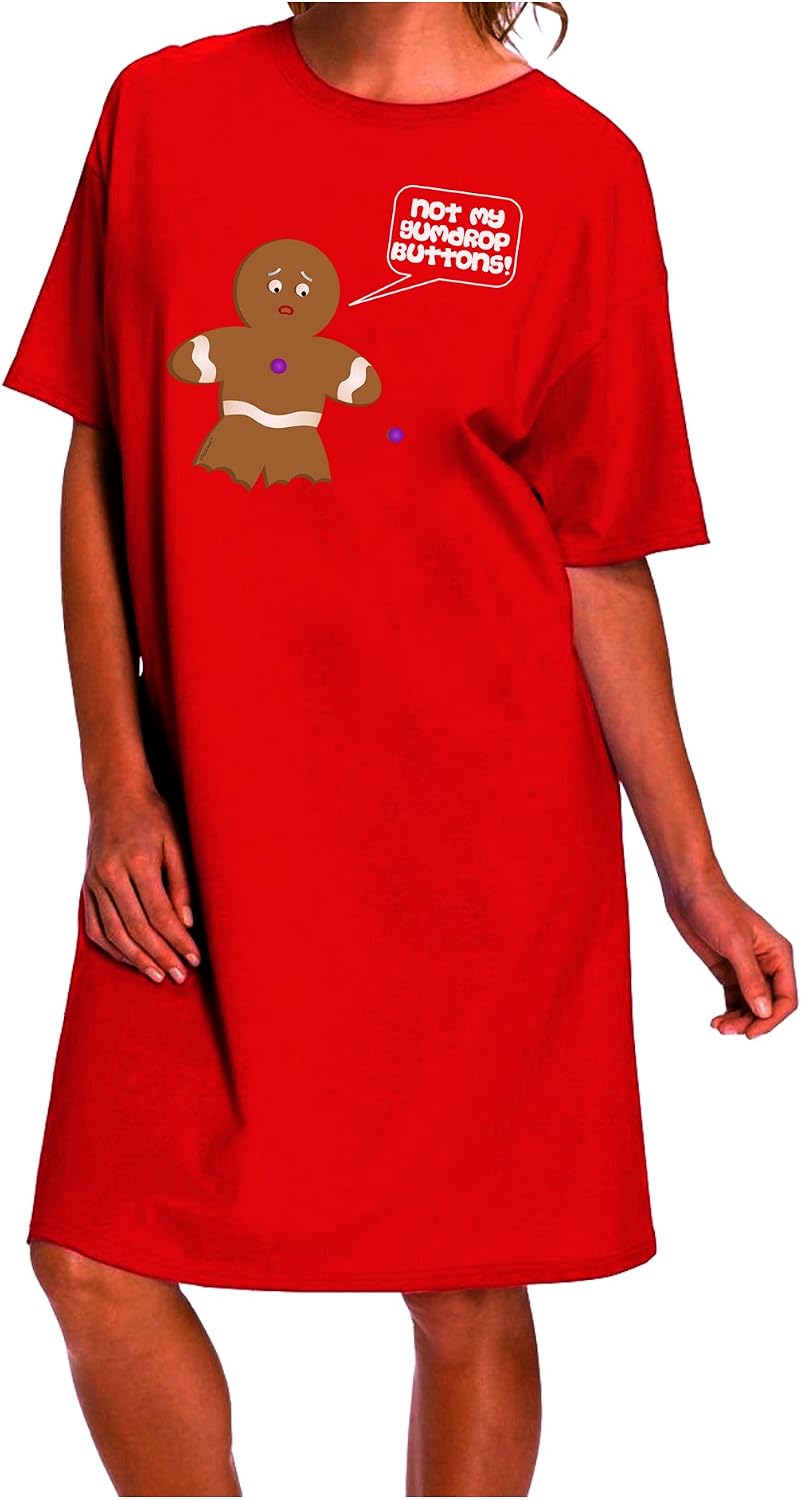 TOOLOUD Not My Gumdrop Buttons Gingerbread Man Christmas Adult Short Sleeve Women's Night Shirt Dress
