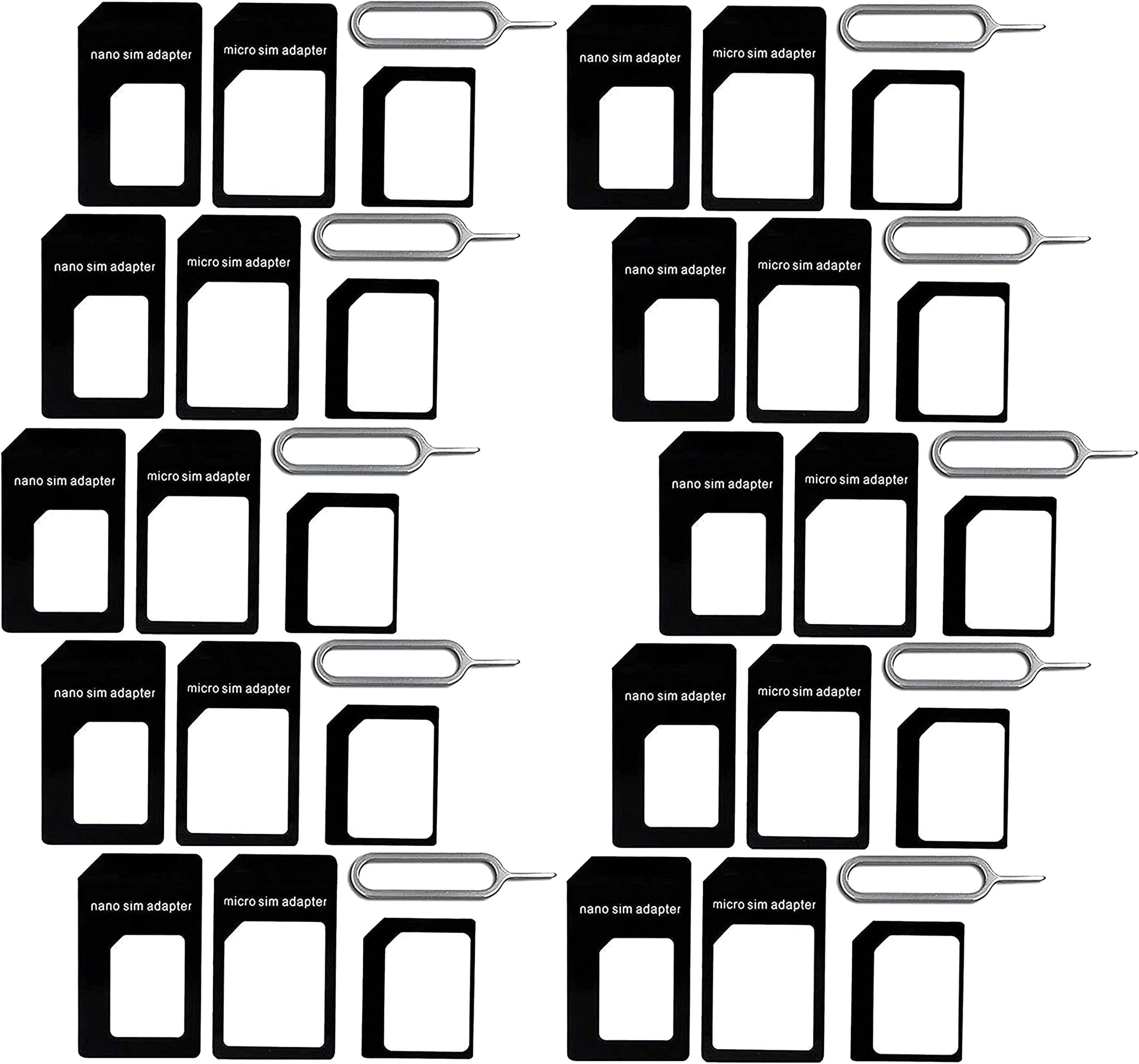Storite 10-Pack SIM Card Adapter Kit Nano to Micro - Nano to Regular - Micro to Regular with Eject Pin Needle (Black)