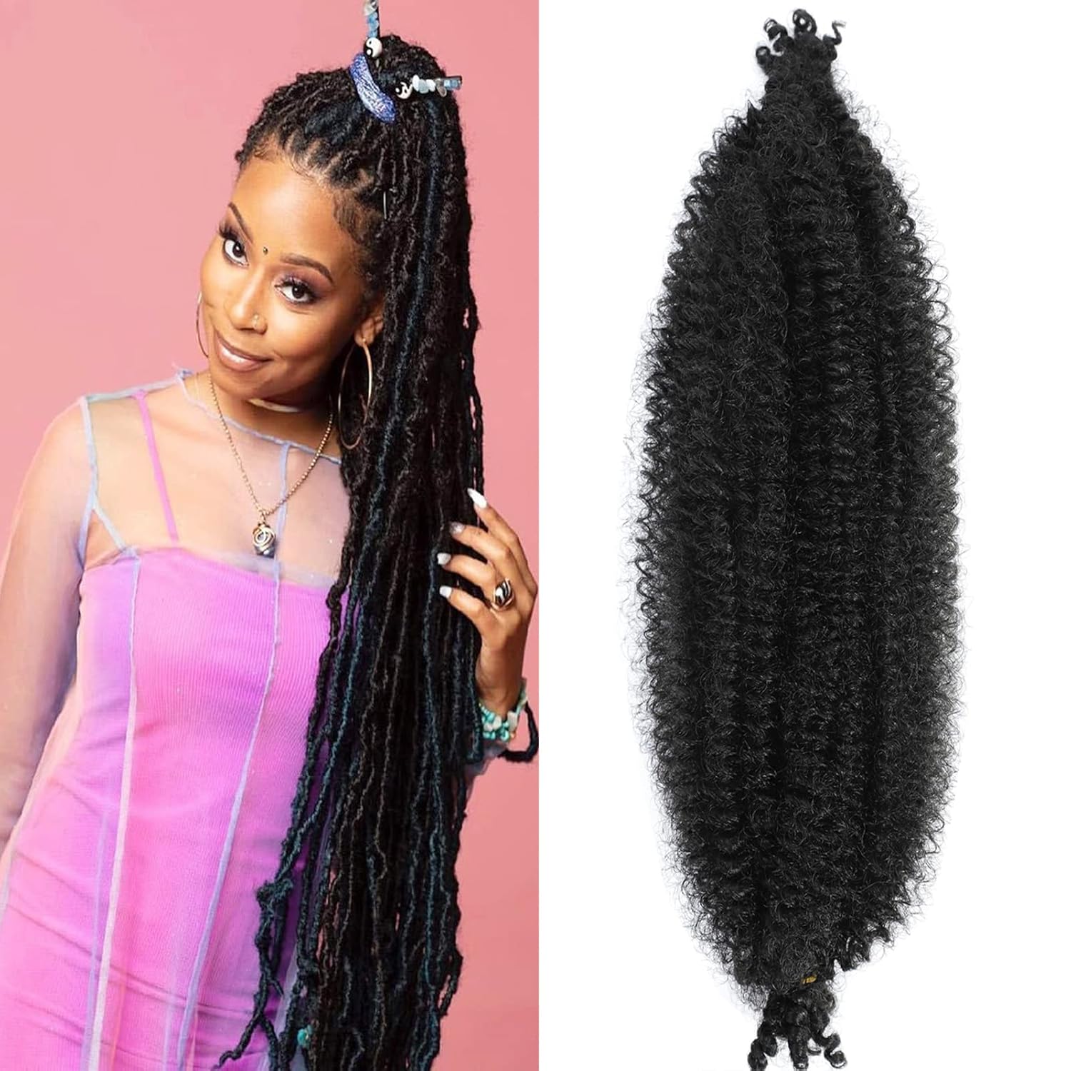30 Inch Pre-Separated Springy Afro Twist Hair 8 Packs Black Pre-Fluffy Natural Curls are Perfect for Marley Crochet Hair Suitable for Black Women (1B#, 30 Inch (Pack of 8))