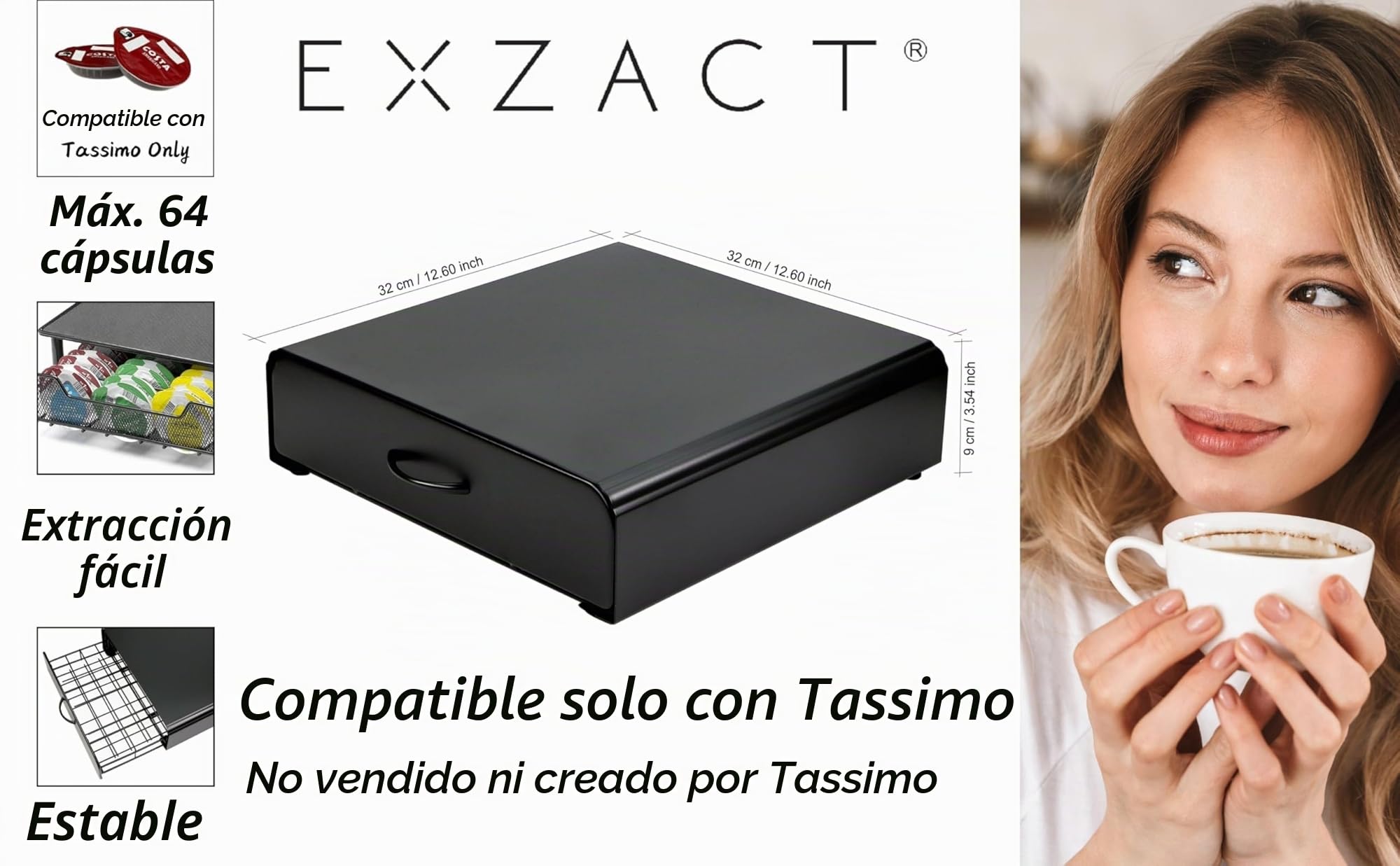 Exzact Cajón para Cápsulas de Café - Almacenador de Cápsulas, Capacidad Máxima de 64 Piezas,