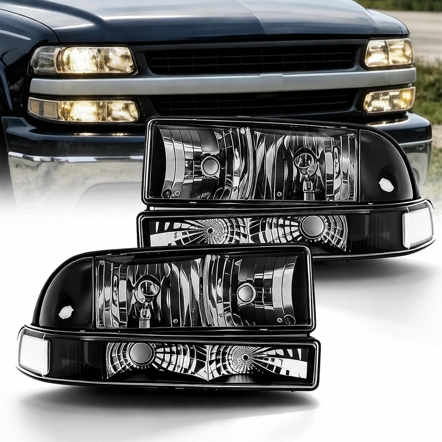 Headlight Assembly for 1998-2004 Chevy S10 / Blazer Headlight Housing Set