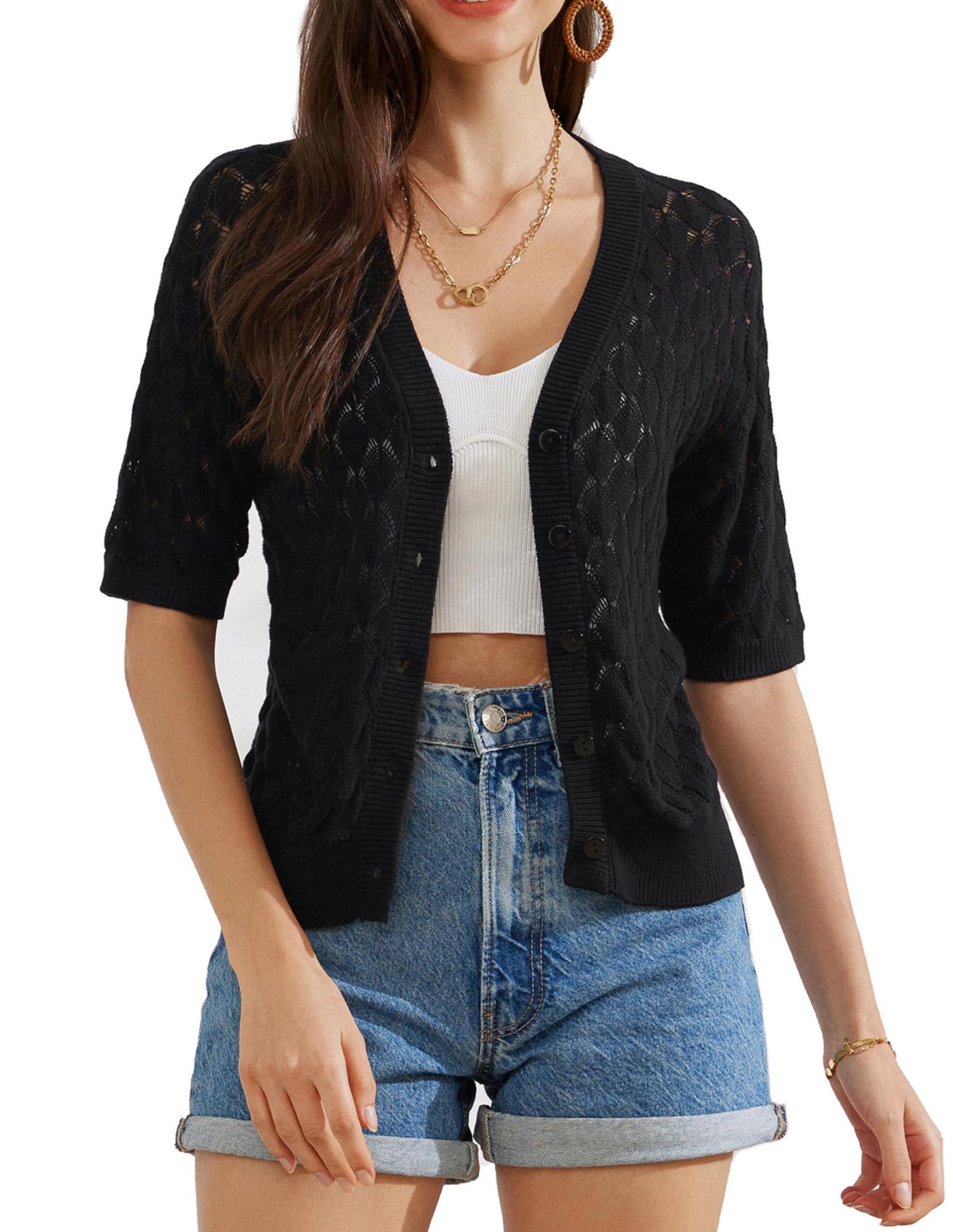 Cardigan Femme Manches Courtes GRACE KARIN - Design Contrasté Et Confortable - Perfect Summer Top