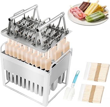 30PCS Ice Lolly Molds Kit, 0.25LBS Stainless Steel Ice Pop Molds, Seamless Welding Process Commercial Ice Pop Molds W/2 Pack Sticks, 1brush Homemade Healthy Cake Bars