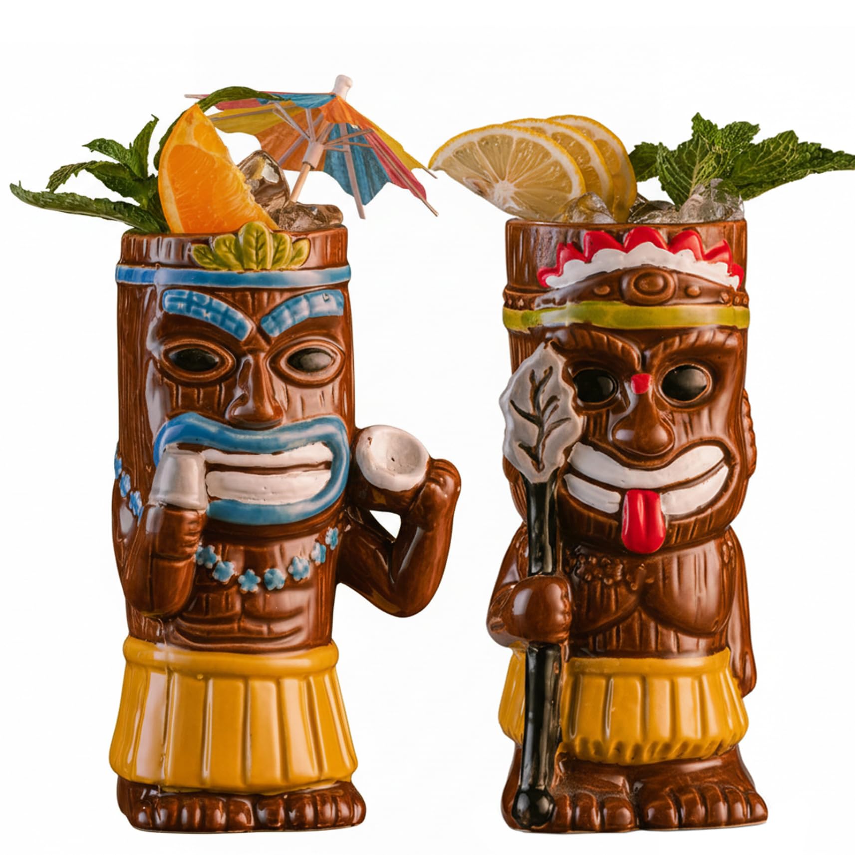 Tasses Tiki lot de 2 pour cocktail de bar à domicile et décoration de fête tropicale hawaienne