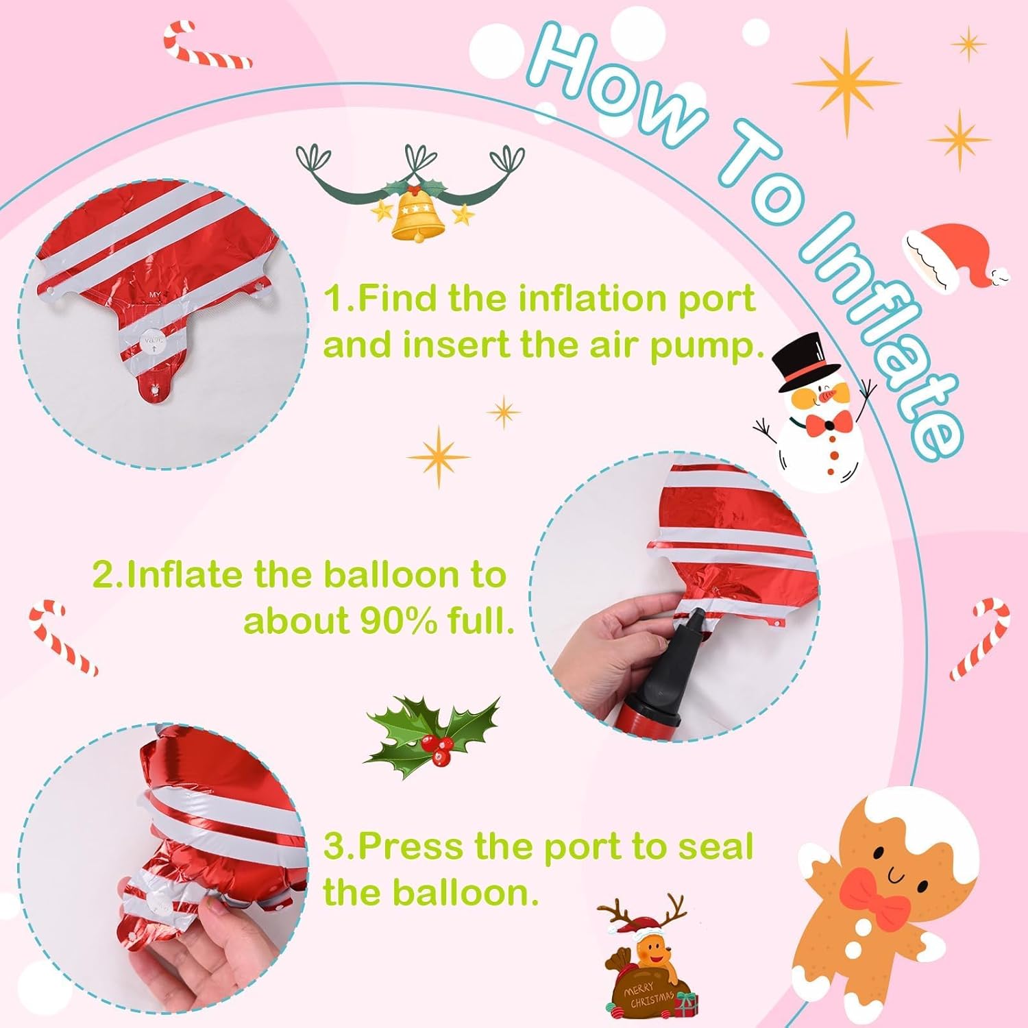 136PCS Christmas Balloon Garland Arch Kit, Pink Green Blue Balloons with Explosion Star Mylar Foil Balloons Set for Women Girl Xmas Birthday Wedding Baby Shower Candy Christmas Party Decorations - Image 5