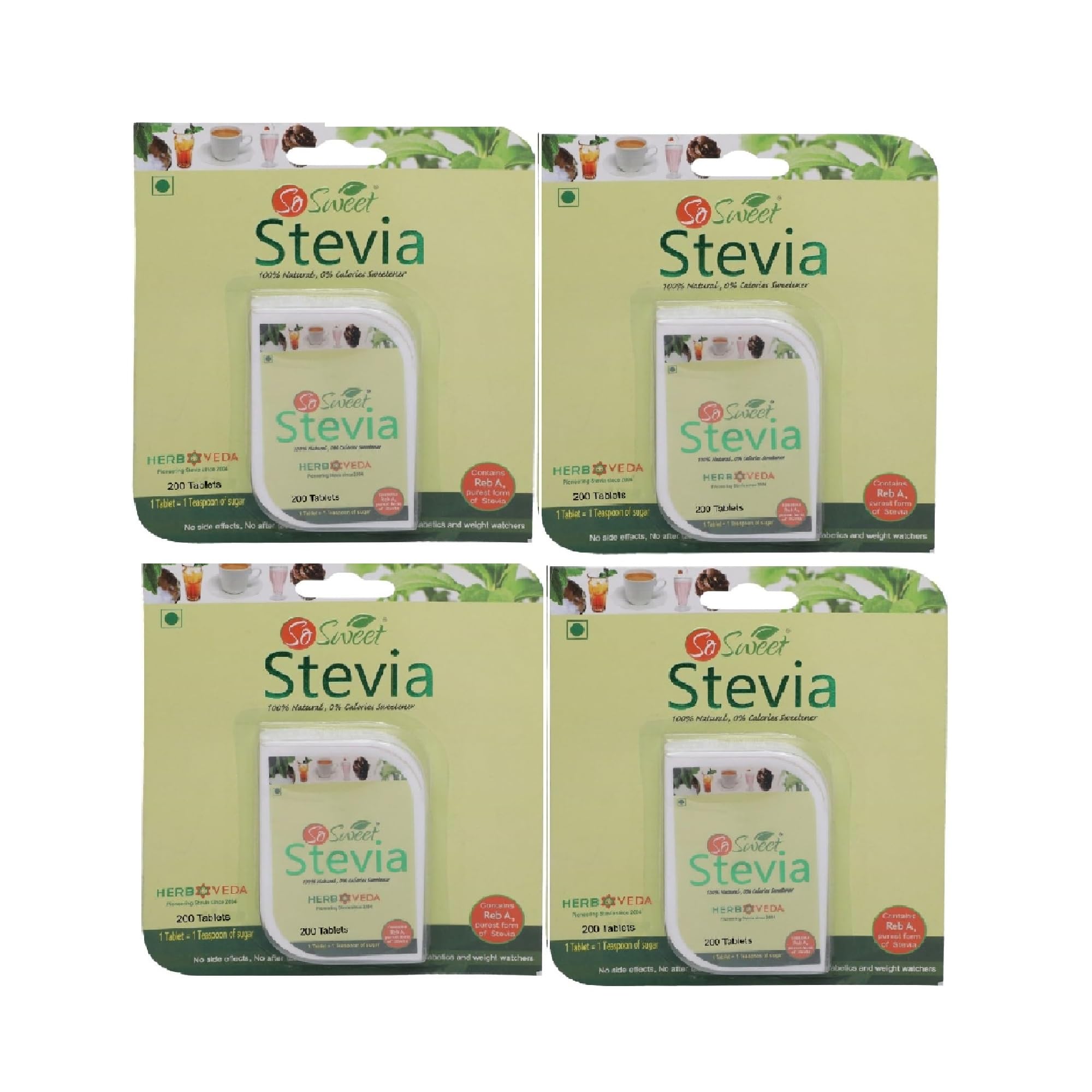 So Sweet Stevia Table 200 Sugar Free Natural Zero Calorie Sweeneter -Pack of 4