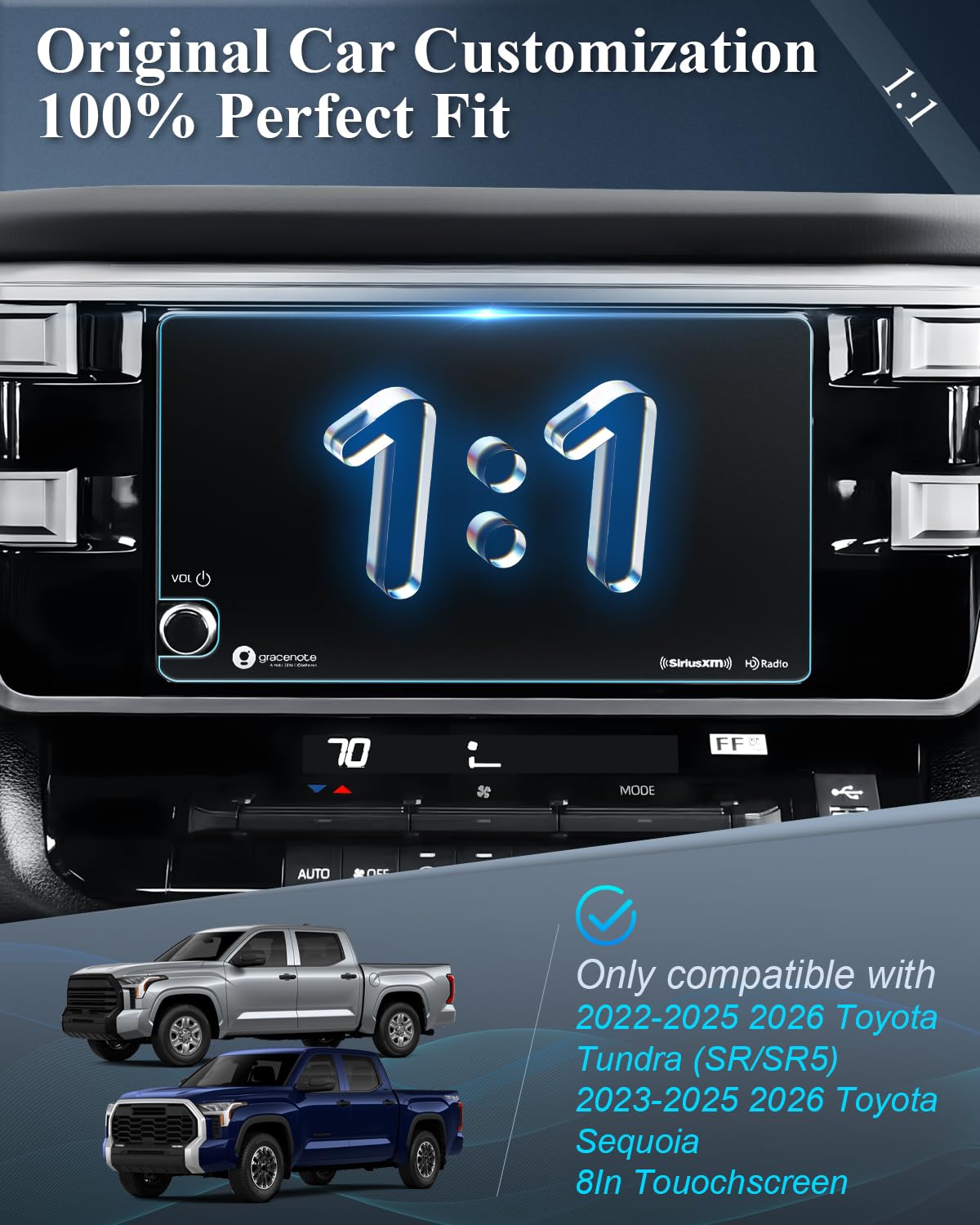 BIBIBO Matte Anti-Glare for 2025 2026 Toyota Tundra Screen Protector 2022-2025 2026 Toyota Tundra (SR/SR5)/2023-2026 Sequoia 8" Tempered Glass Lessen Fingerprints 2026 Tundra Trucks Accessories - 2