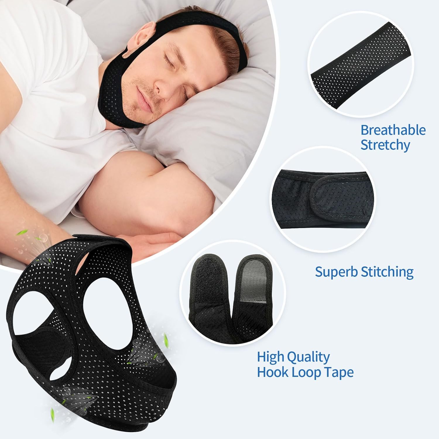 Chin Strap for CPAP Users, Chin Strap for Snoring, Adjustable and Breathable Anti Snoring Chin Strap, CPAP Chin Strap to Keep Mouth Closed for Men or Women - Image 4