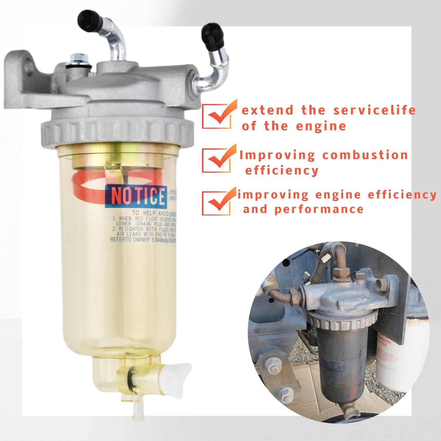 8971880421 Fuel Filter Water Sedimenter Separator Compatible with Isuzu NPR HD NQR 4HE1 4.8L 1998-2004 Replaces 8971880420 8971880421 97188042