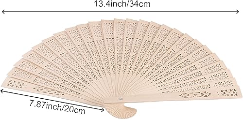 Miniatura 2 de Paquete de 60 ventiladores de madera de sándalo de 8 pulgadas, abanicos plegables de madera calada personales, ventiladores plegables decorativos