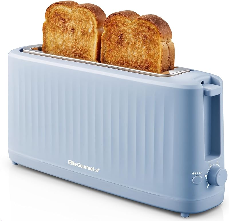 Elite Gourmet ECT2517OX SLIMTOAST 2-Slice Long Slot Toaster, Ocean Blue | Cool-Touch Body, 6 Browning Shades, Extra-Wide 1.5" Slot Fits Artisan Bread, Bagels, Waffles & English Muffins